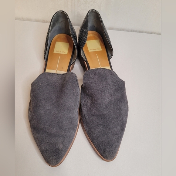 Dolce Vita Kelsa Leather Flats 10 Gray Snakeskin Heel Slip On D'Orsay Loafers - Picture 3 of 9